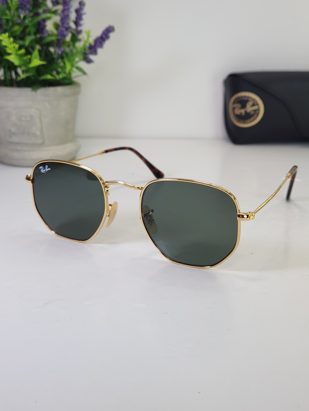 Ray-Ban Hexagonal Gold Frame Sunglasses. RB3548